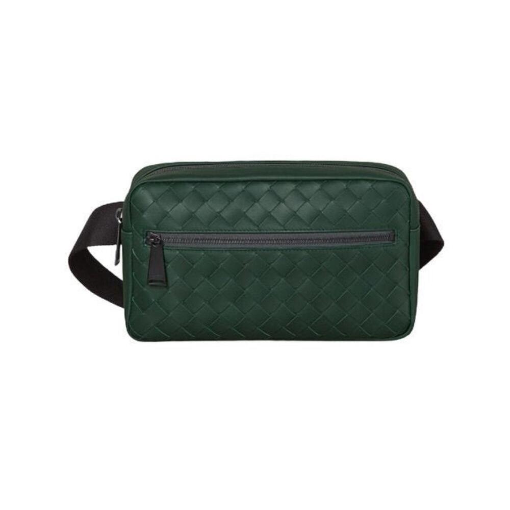 Bottega Veneta Pine Green Braided Calfskin Zipper Chest - Waist Bag